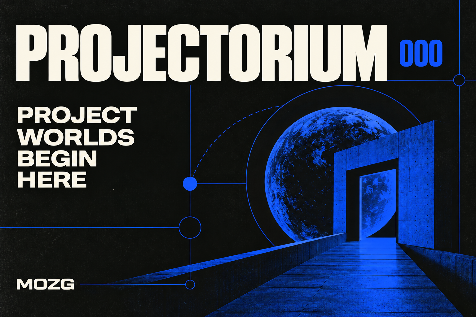 PROJECTORIUM 000 cover: an architectural passage leads to a blue project world